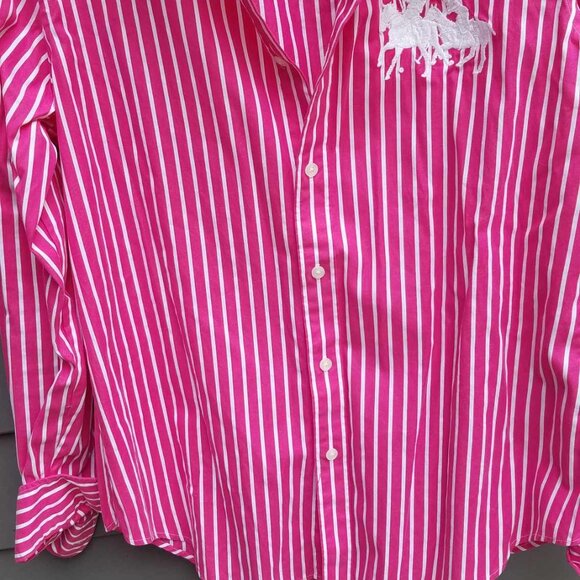 Vintage Ralph Lauren Sport Red White Stripe Polo Pony Button Down size14 - Picture 7 of 11